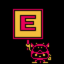 Satan Holding a sign with an e on it